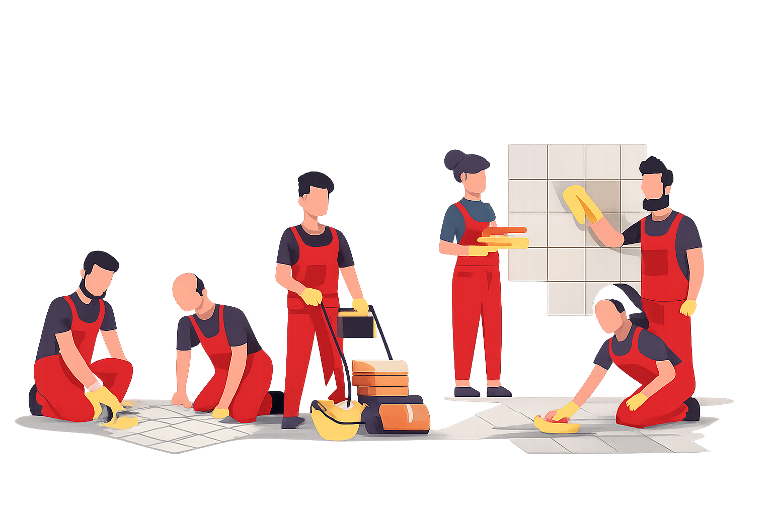 Fliesenleger-Team bei der Arbeit